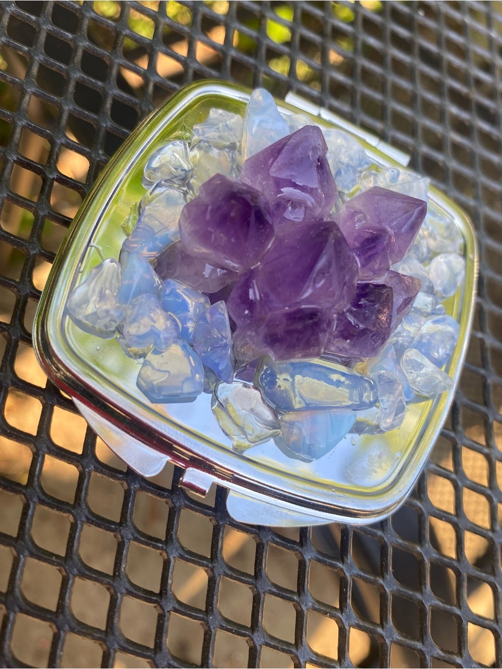 Amethyst Crystal Compact Mirror in Purple and Blue - Picture 2 of 9